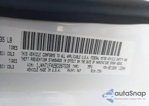 2011 Jeep Compass из США, поврежденный, VIN 1J4NT1FA2BD267228